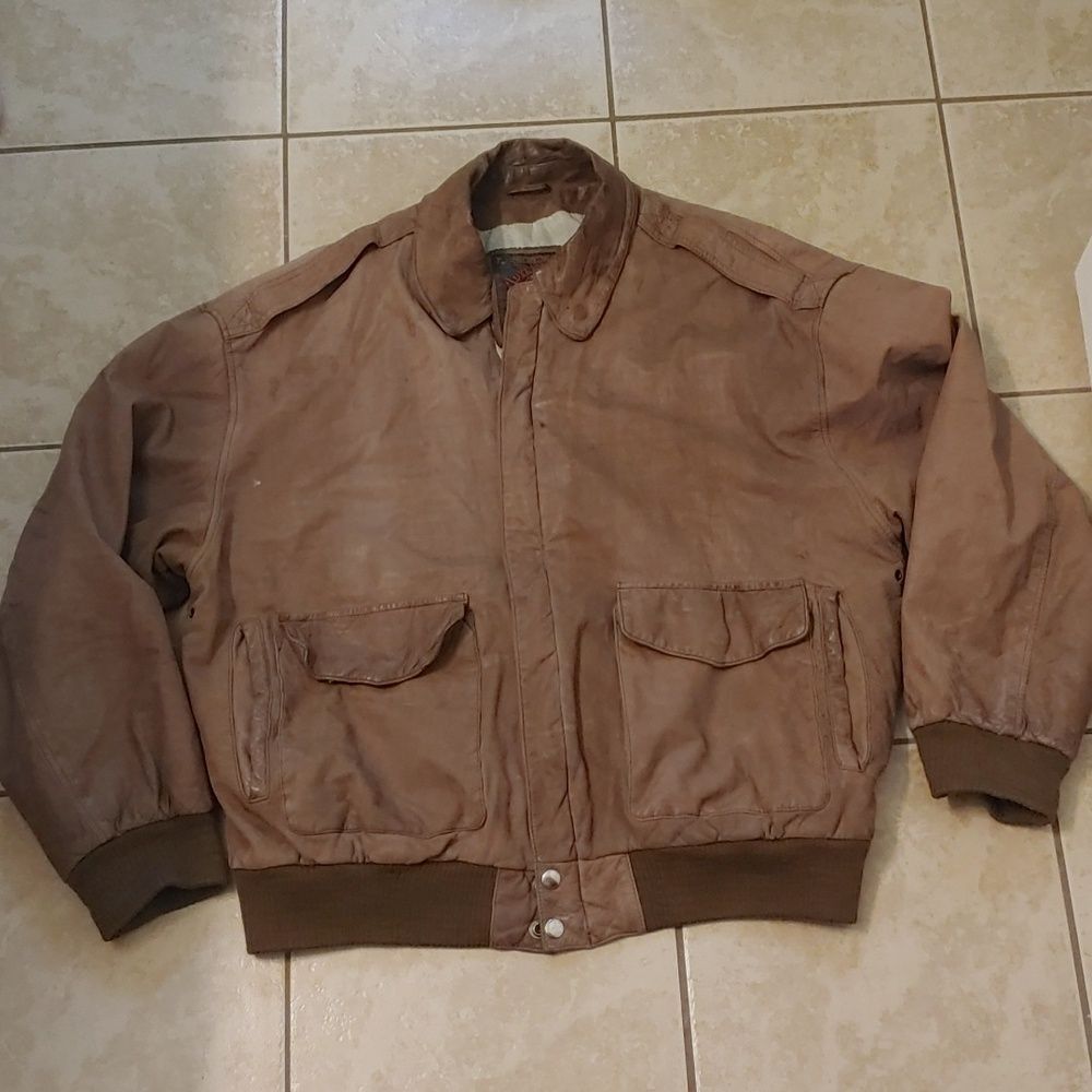 Vintage Adventure Bound Vintage Brown Leather Bomber Jacket Men's Size XL
